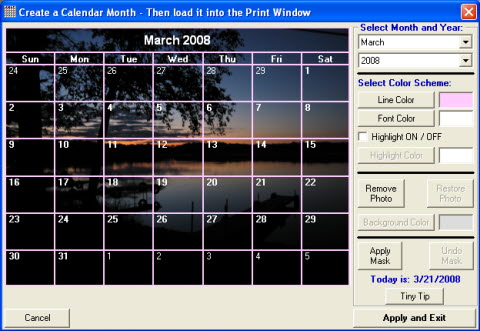 easily print photo calendar months