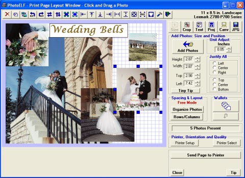 picture of photo printing software window showing features